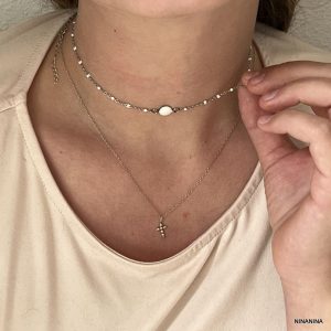 Ras de cou perles blanches acier inoxydable argent femme