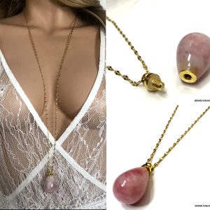 Sautoir parfum rose acier doré pendentif forme goutte