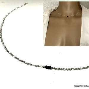 Chaine saphir bleu et Argent 925 maille figaro pour homme