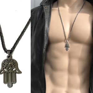 Collier avec la main de fatma homme Acier inoxydable argent