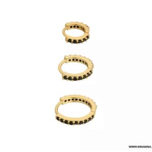 Lot de mini creoles zircons noirs argent plaqué or