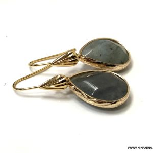 Boucles d&rsquo;oreilles Femme Avec Pendentif En Labradorite Grise Et Plaqué Or Made In France