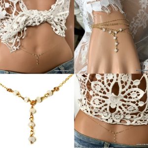 Bijou tour de taille chaine plaqué or et pierre de lune