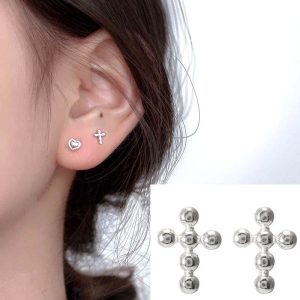 Boucles d oreilles puces mini croix argent 925 femme