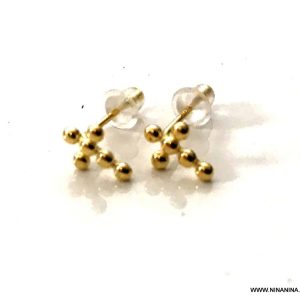 Boucle d’oreille puce dorée mini croix argent plaqué or