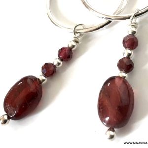 Boucles d’oreilles pendentif en pierres de grenat rouge et argent 925 pendantes ou créoles rouge