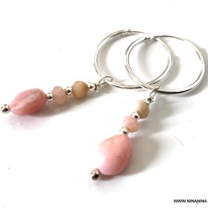 Boucles d oreilles pendentif créoles ou pendantes en opale rose et argent artisanales