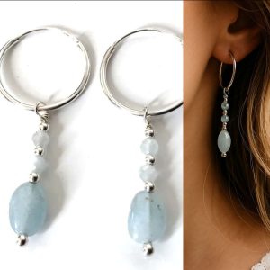 Boucles d’oreilles Aigue marine argent créoles ou pendantes