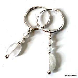 Boucles d&rsquo;oreilles créoles Pendentif en perles de Pierre de lune naturelle et argent 925