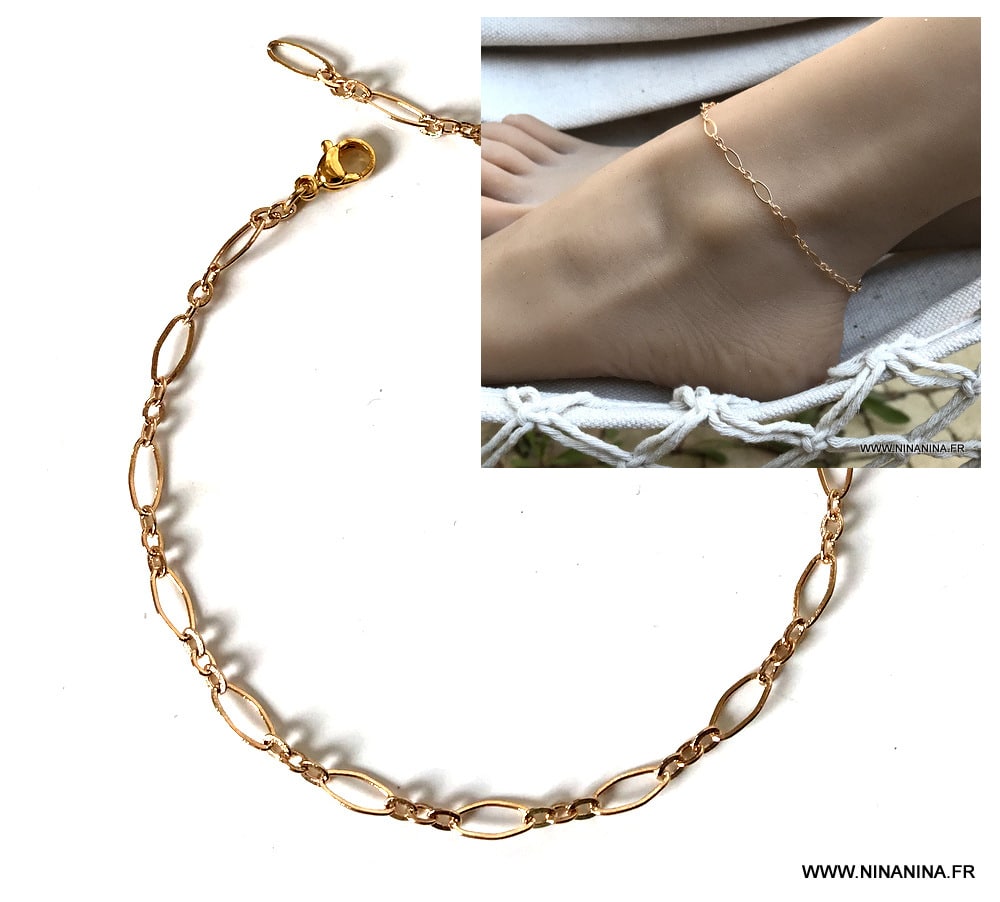 Chaine cheville plaque or pas cher maille fantaisie dorée – Image 4