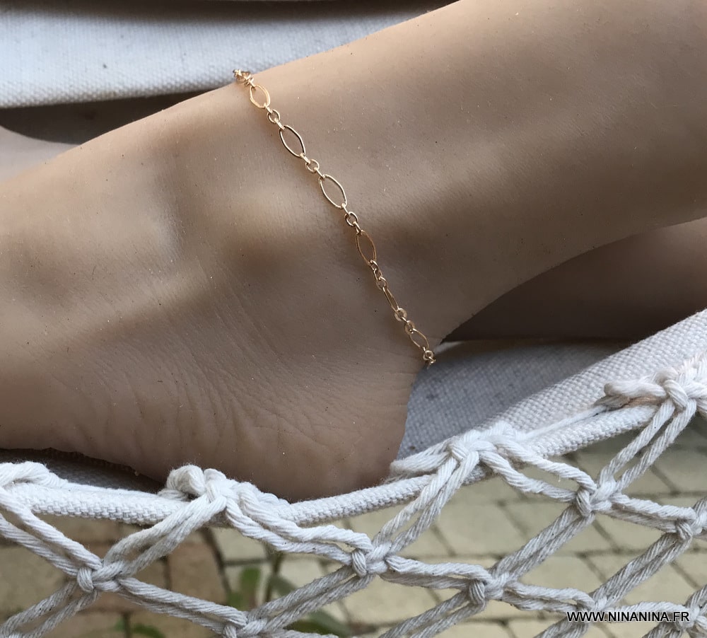 Chaine cheville plaque or pas cher maille fantaisie dorée – Image 7