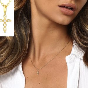 Chaine Argent Croix zirconium blanc plaqué or femme