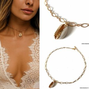 Collier coquillage Ras de cou femme artisanal – Pendentif Cauri blanc