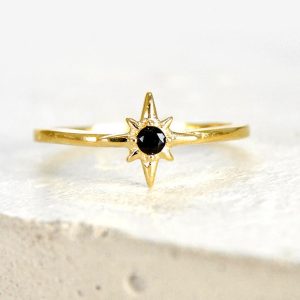 Bague soleil noir oxyde de zirconium argent 925 plaqué or