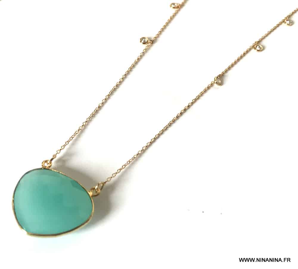 Collier calcedoine bleue et zirconium femme argent plaquĆ© or ā Image 9