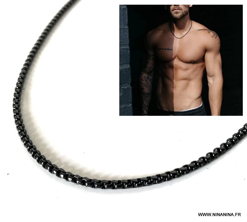 Chaine homme acier inoxydable noir maille venitienne – Image 6