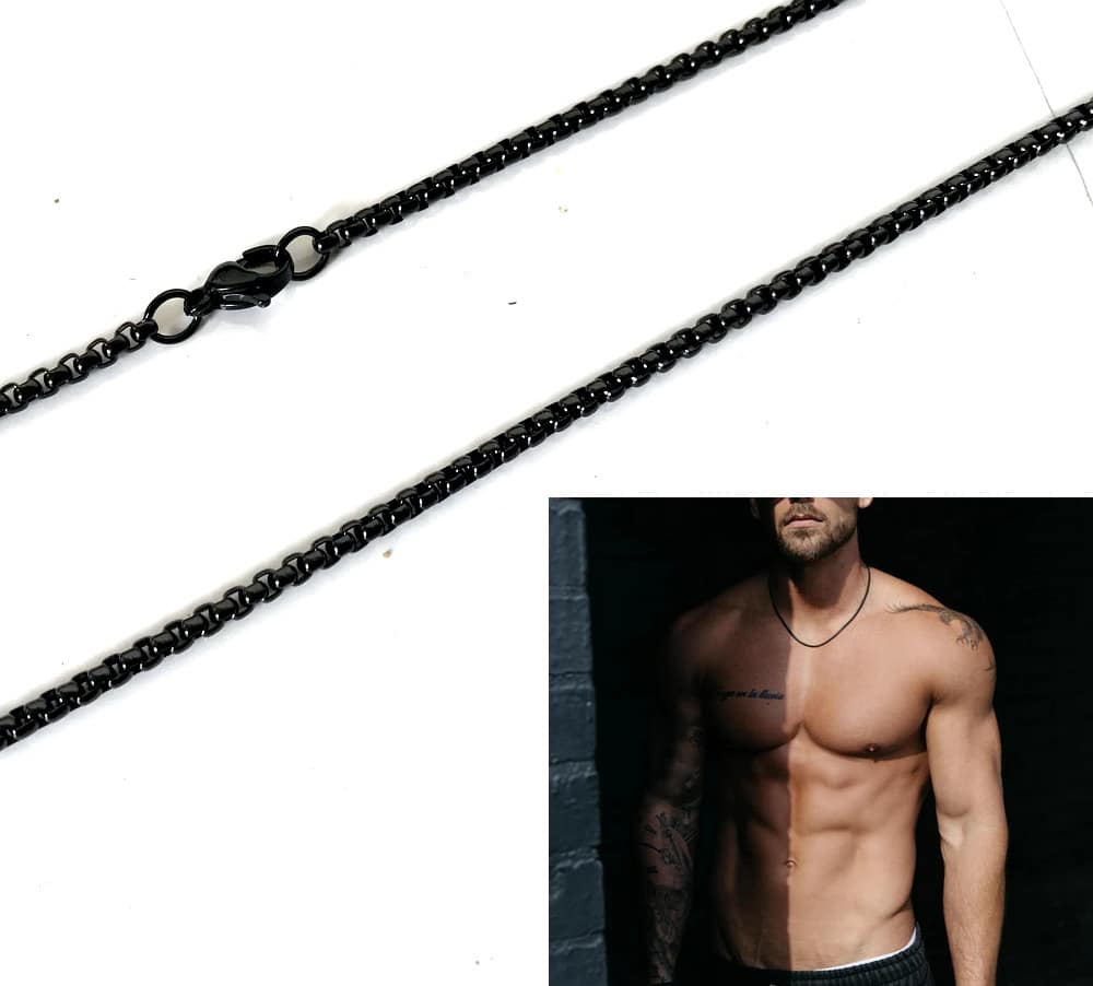 Chaine homme acier inoxydable noir maille venitienne – Image 7