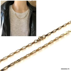 Chaine maille rectangle or Acier inoxydable homme 60 cm