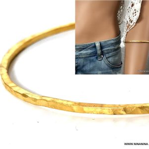 Bracelet jonc laiton plaqué or martelé doré pour femme