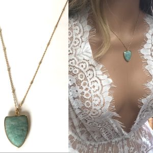 Collier Amazonite pendentif bleu argent plaqué or femme