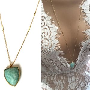 Collier Amazonite femme doré – Sautoir argent plaqué or