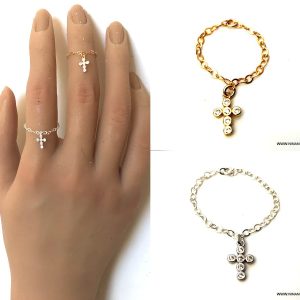 Bague chainette croix argent – chaine fine zirconium femme