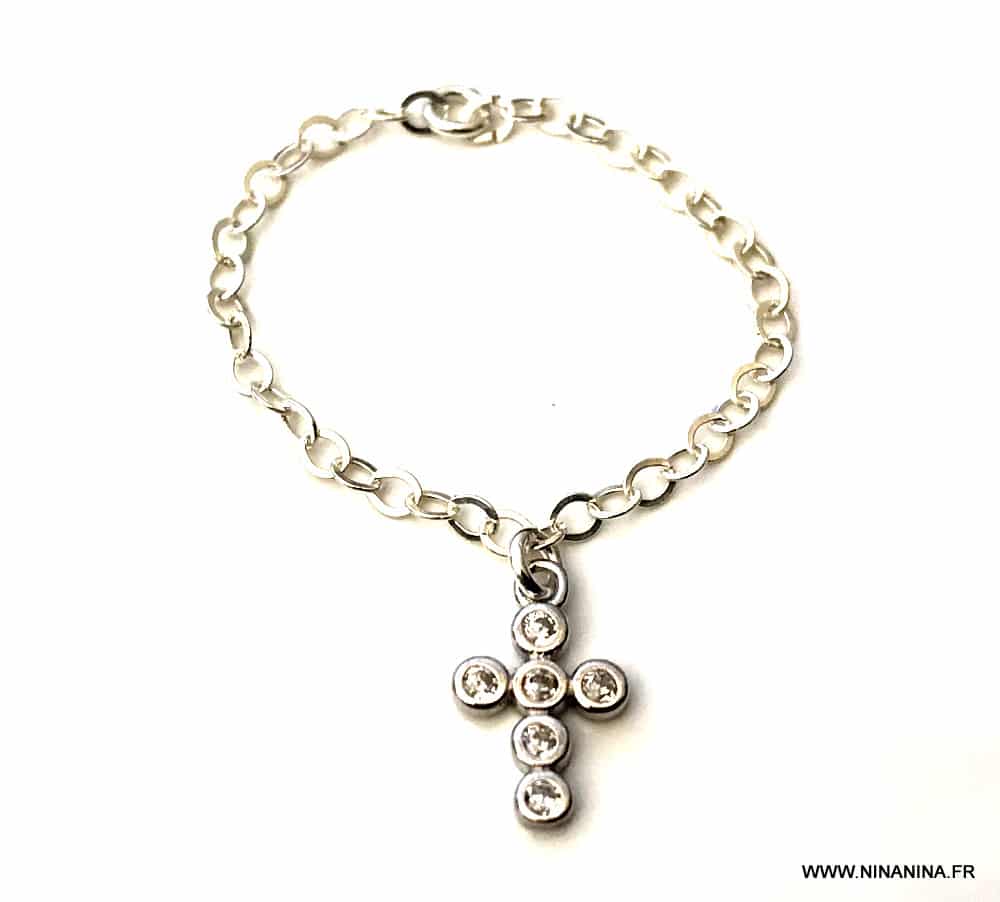 Bague chaine croix fine plaqué or et zirconium femme – Image 6