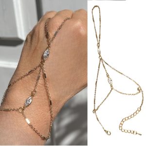 Bague chaine bracelet esclave femme – Chaine main zirconium