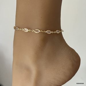 Chaine de cheville luxe – Bracelet de pied plaqué or zirconium fait main en france