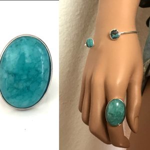 Bague Amazonite ajustable femme cabochon ovale bleu