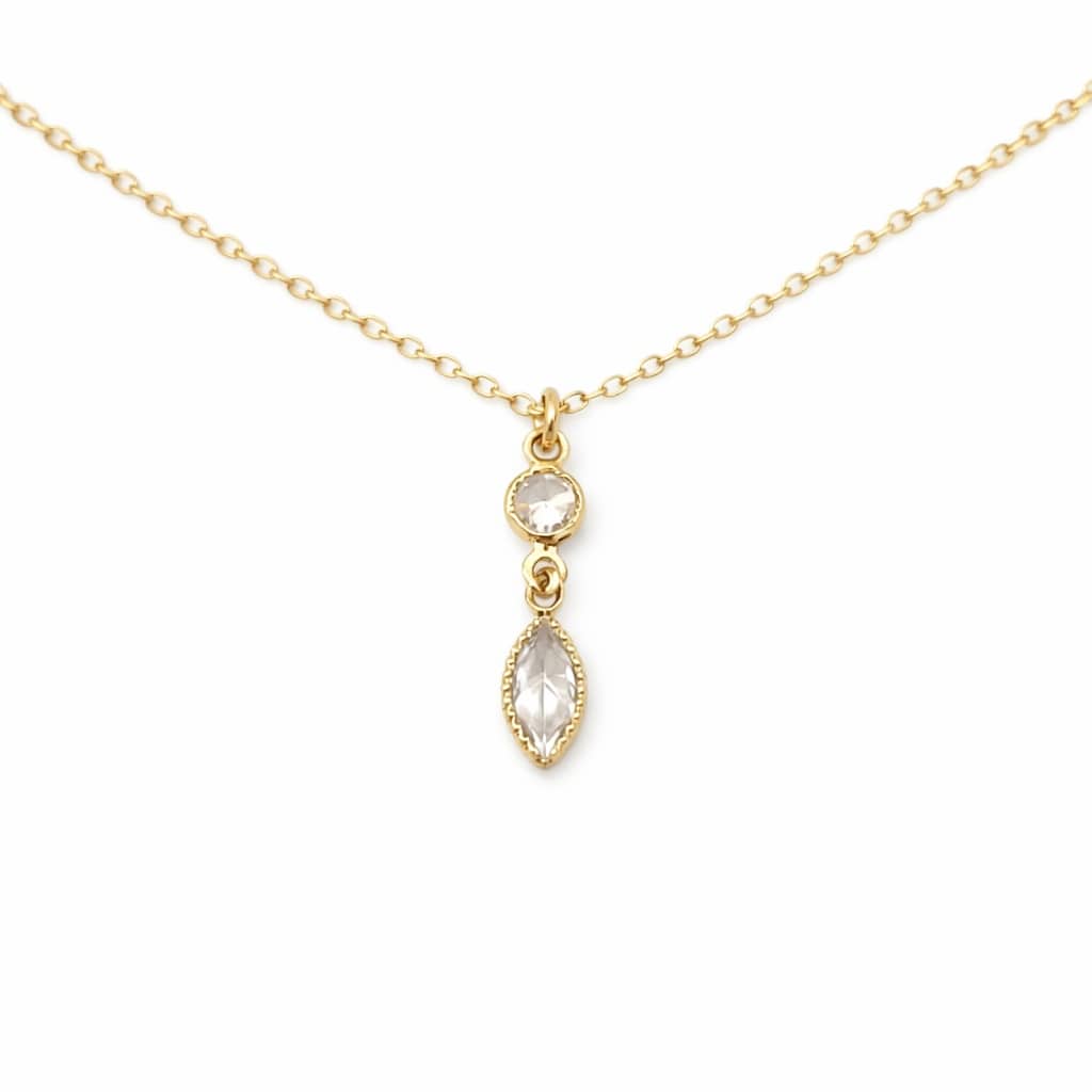 Collier dos nu mariage artisanal – chaine de dos mariée plaqué or 14K et pendentif zirconium – Image 5