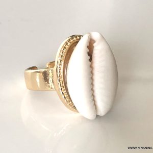 Bague cauri or – Anneau doré coquillage femme réglage