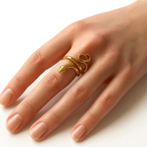 Bague serpent or femme réglable laiton doré et zircon cubique vert