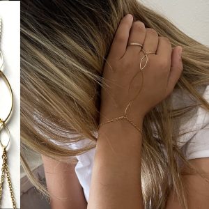 Bague bracelet en or plaqué – Chaine de main dorée