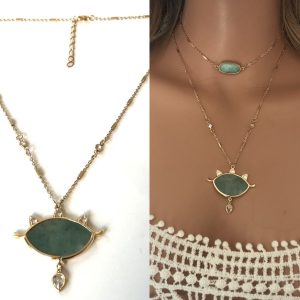 Collier oeil de protection pendentif protecteur Amazonite bleu