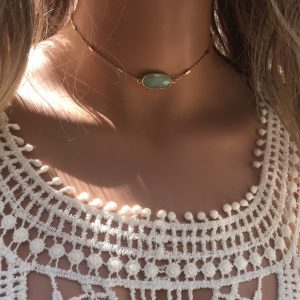 Collier amazonite femme ras de cou pendentif bleu