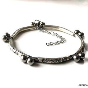 Bracelet cheville femme indien métal et acier argent
