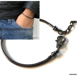 Bracelet chaine serpent homme ou femme métal noir