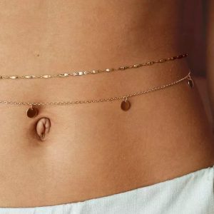 Chainette taille breloque ronde acier doré – Chaine de ventre or