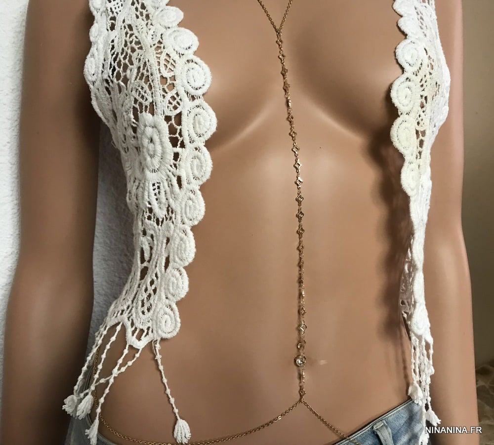 Harnais chaine femme acier dorĂ© – Bijou de corps or – Image 3