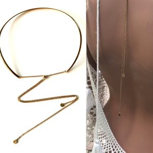 Ras de cou acier doré femme – Collier chaine de dos