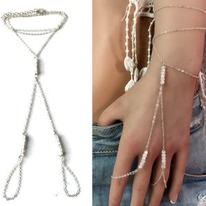 Bracelet Bague en Argent 925 Pierre de Lune double