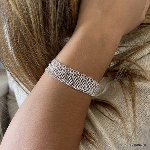 Bracelet argent multi rangs – Manchette souple femme chainette boule artisanale