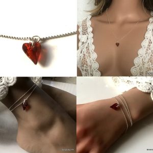 Collier coeur rouge Swarovski Argent maille boule