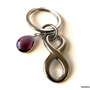 Porte Clé Pierre de Naissance signe Infini Acier inoxydable