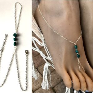 Chaine de pied Turquoise veritable et Argent 925