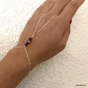 Bracelet bague Swarovski rose – Chaine main argent
