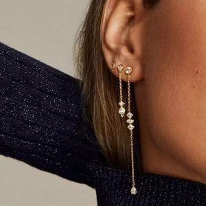 Boucle d oreille longue chaine argent goutte zirconium