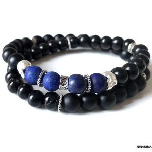 Bracelet tête de mort homme argent pierres naturelles