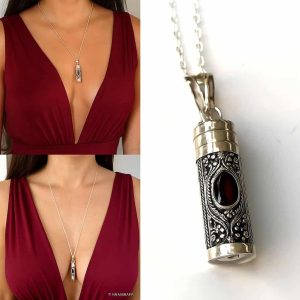 Bijou cineraire Pendentif Urne funéraire – Collier Argent 925 Et Grenat rouge Naturel